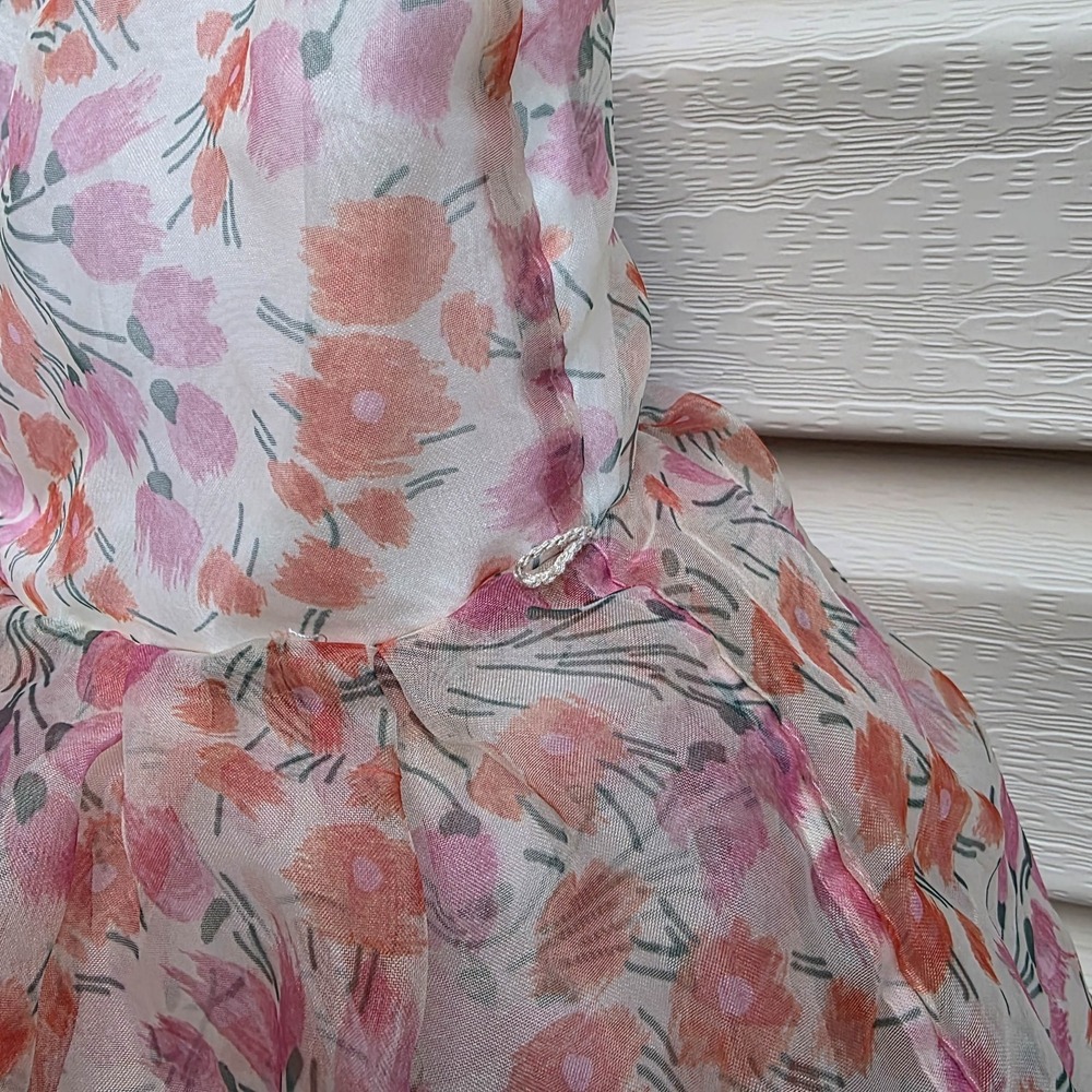 Juicy Couture Girls 6/7 Peach Pink Floral Dress Tulle Overlay Whimsical Party - Picture 7 of 10